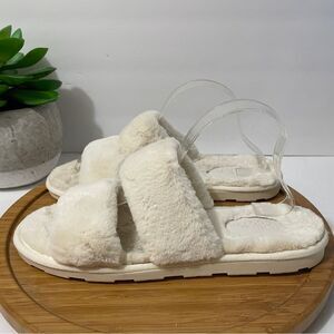 Stars Above White Faux Fur Slippers Women's‎ 10 Cozy Plush Lounge House Shoe